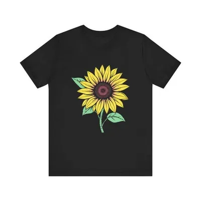 Single Bold Sunflower Leaves Floral Botanical T-Shirt