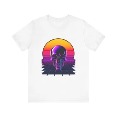 Chrome Skull Neon Perspective Synthwave Retro 80s T-Shirt